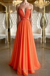 Orange Chiffon Long Semi Formal Prom Dresses, Orange Long Formal Evening Dresses